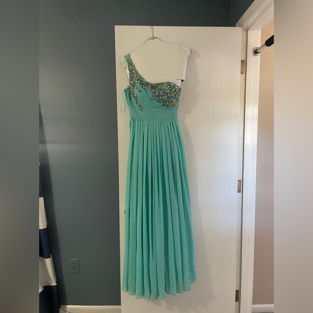 Morrell Maxie One-Shoulder Turquoise Gown